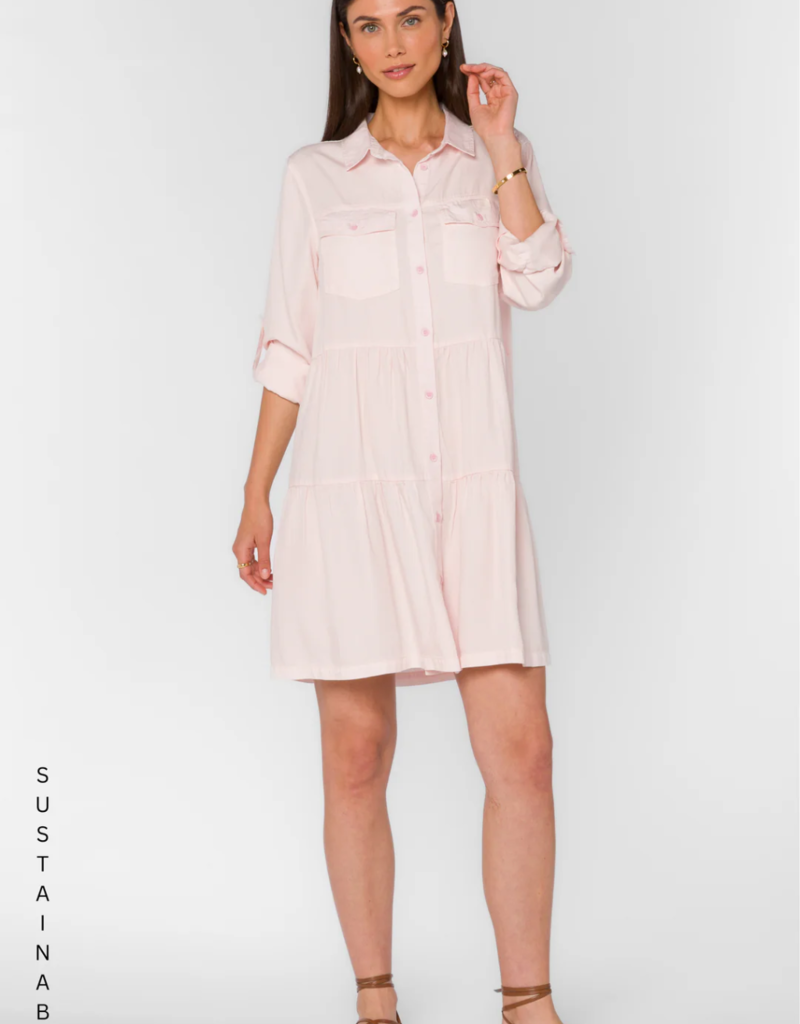 Velvet Heart Bree Roll-Tab Tiered Dress in Pink Mist