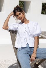 Velvet Heart Lamont Puff Sleeve Bow Blouse in Optic White