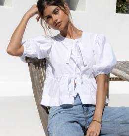 Velvet Heart Lamont Puff Sleeve Bow Blouse in Optic White
