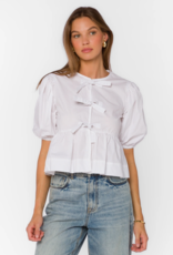 Velvet Heart Lamont Puff Sleeve Bow Blouse in Optic White