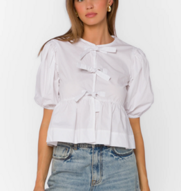 Velvet Heart Lamont Puff Sleeve Bow Blouse in Optic White