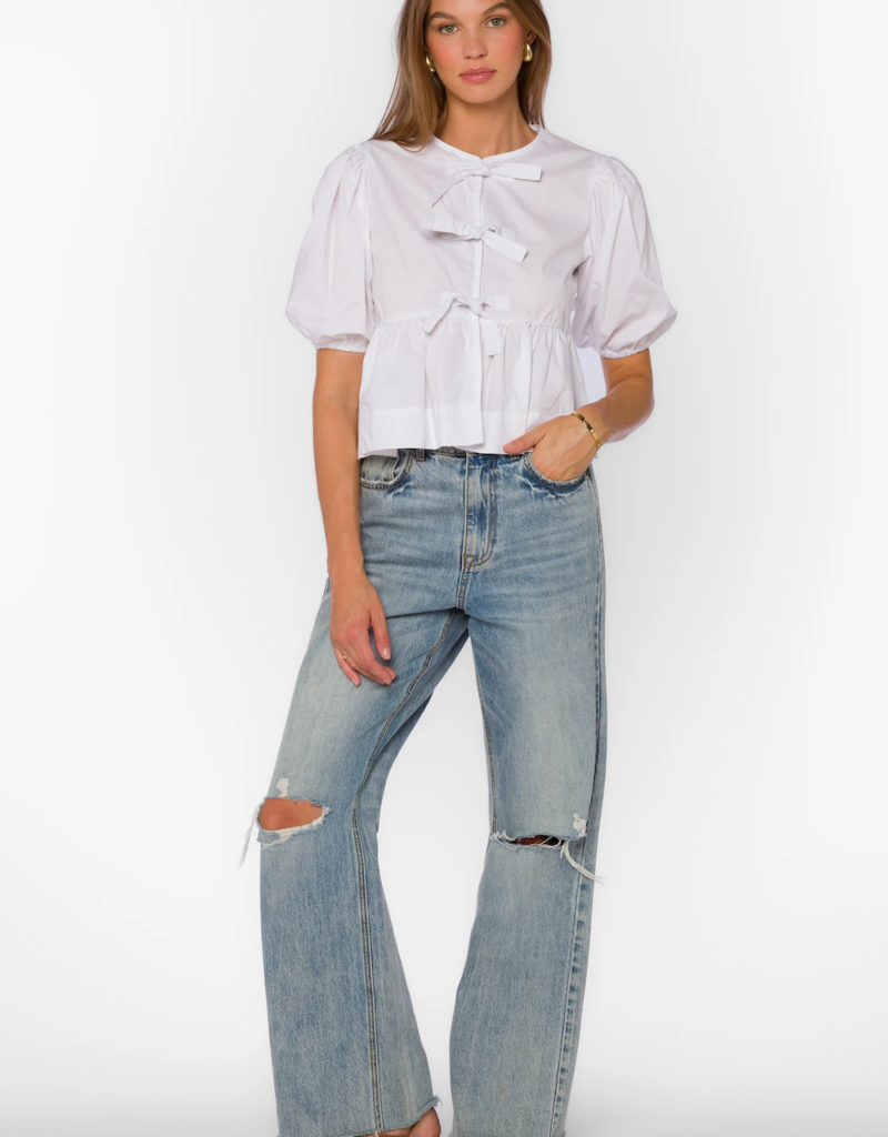 Velvet Heart Lamont Puff Sleeve Bow Blouse in Optic White