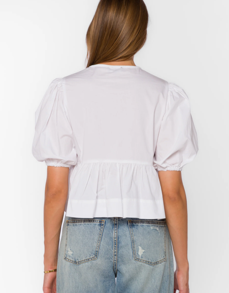 Velvet Heart Lamont Puff Sleeve Bow Blouse in Optic White