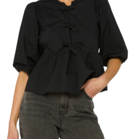 Velvet Heart Lamont Puff Sleeve Bow Blouse in Black