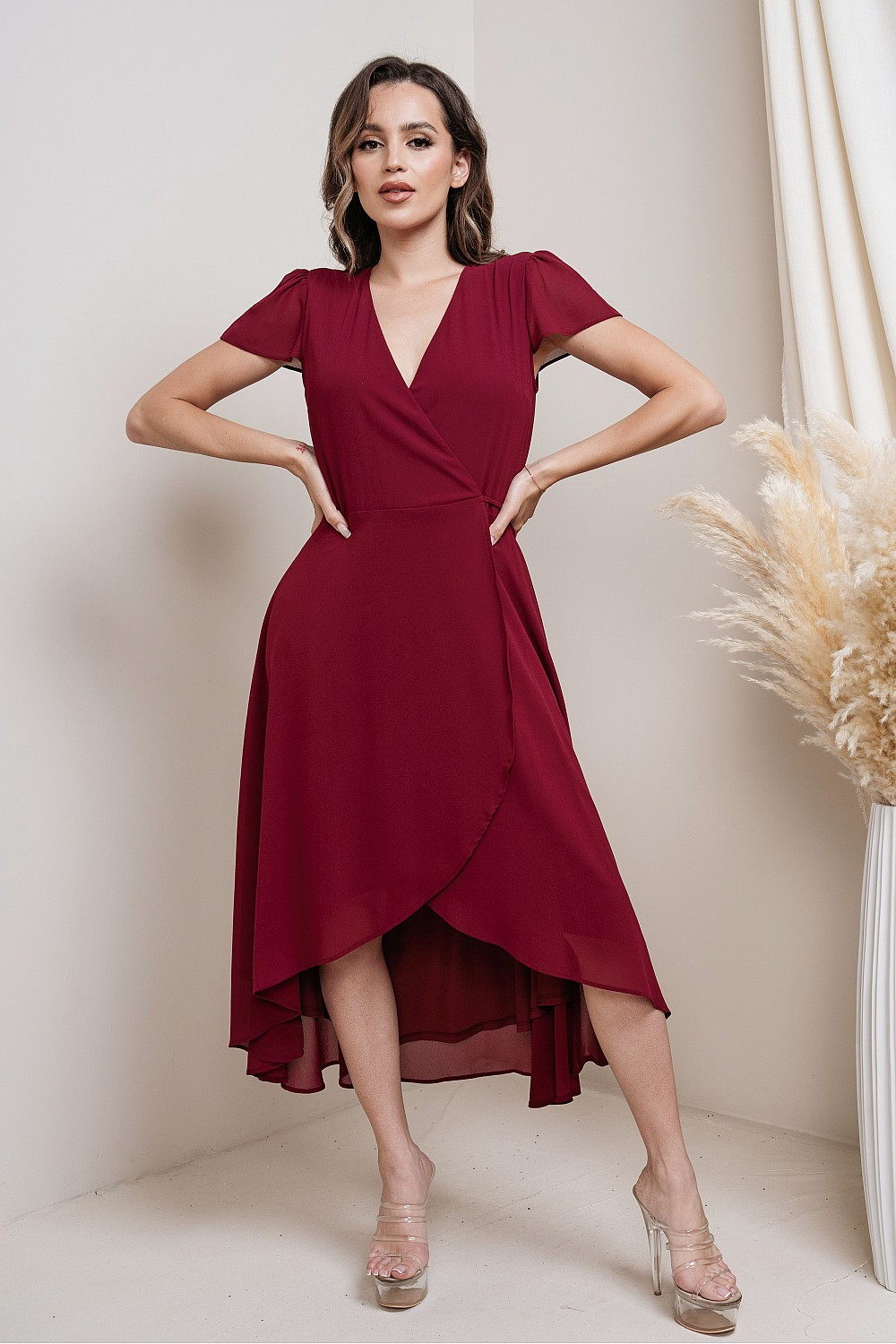 Molly Midi Wrap Dress in Wine Adorn Boutique