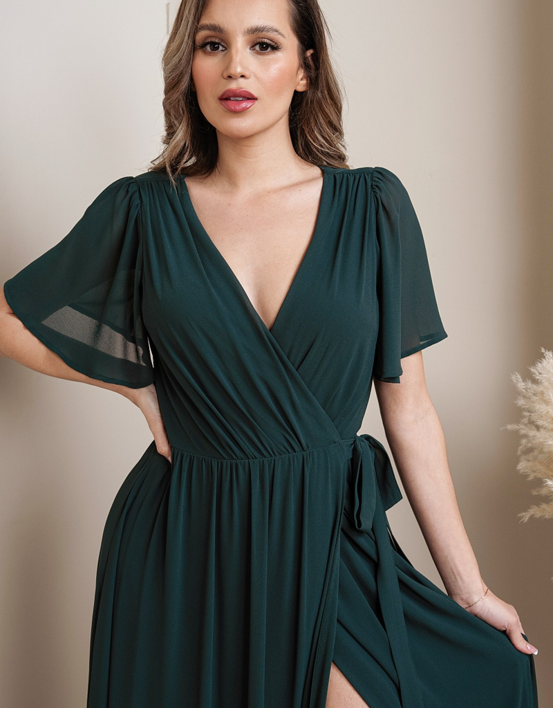 Soieblu Lexi Maxi Wrap Dress in Emerald Green