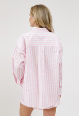 Brunette the Label Poplin Button Up Shirt in Pink Stripe