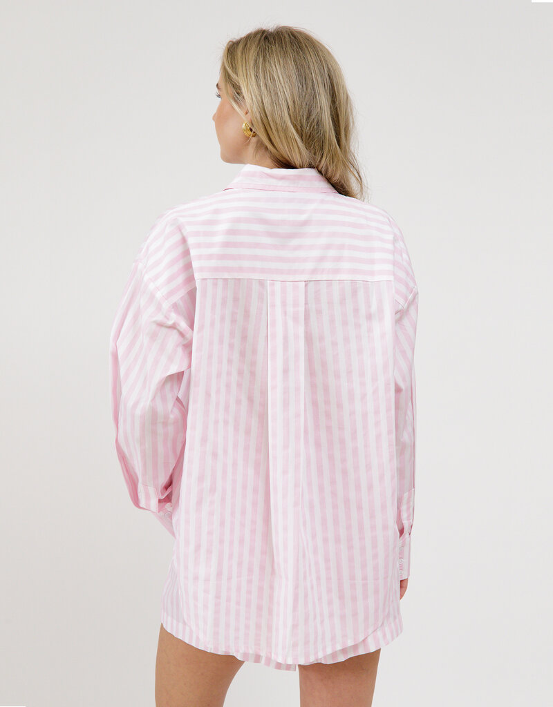 Brunette the Label Poplin Button Up Shirt in Pink Stripe