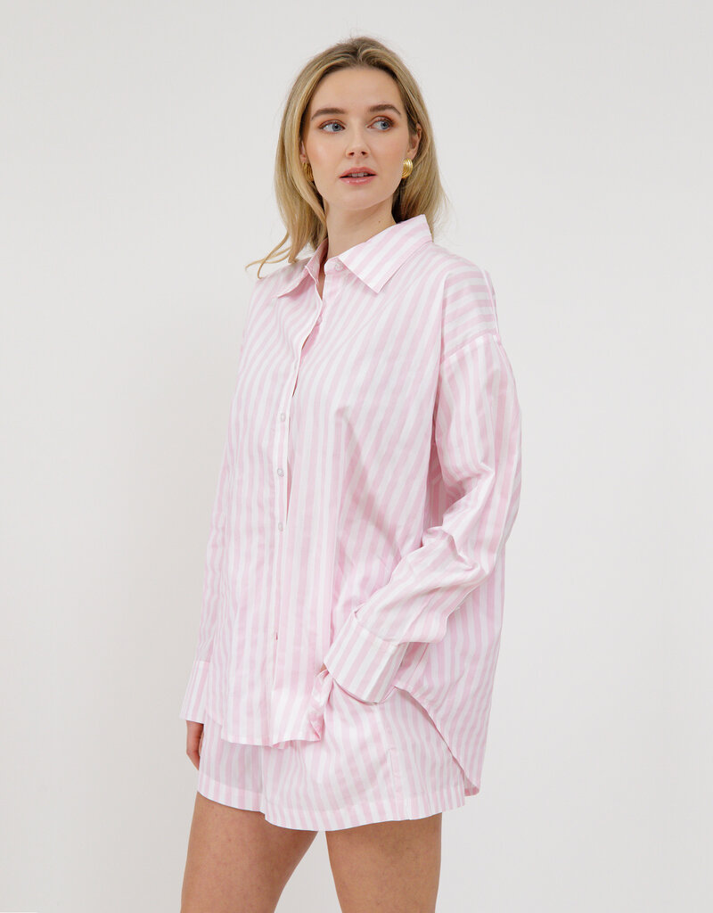 Brunette the Label Poplin Shorts in Pink Stripe