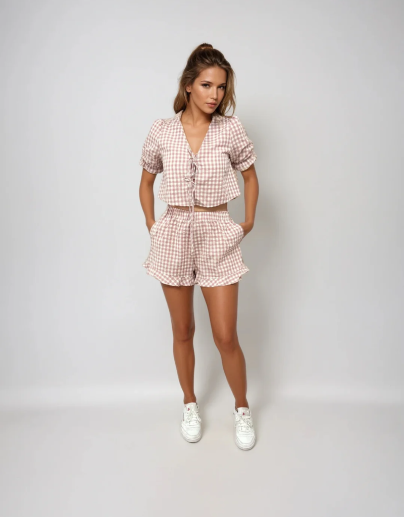 Privilege Minnie 2pc Short Set in Rose Gingham