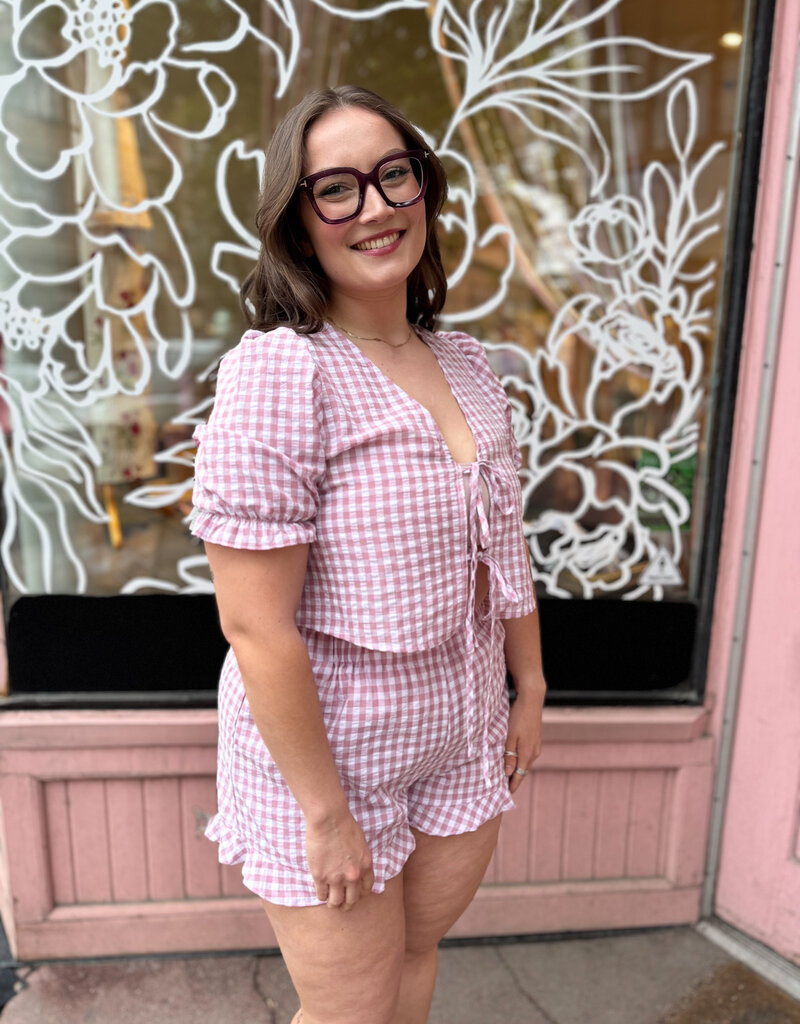 Privilege Minnie 2pc Short Set in Rose Gingham