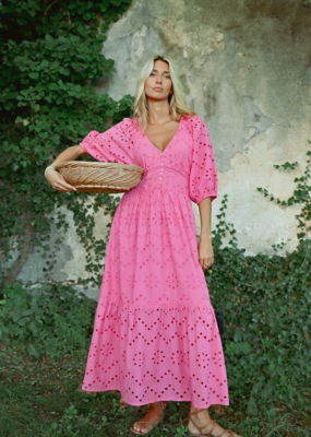 Molly Bracken Chappell Embroidered Cotton Eyelet Midi Dress