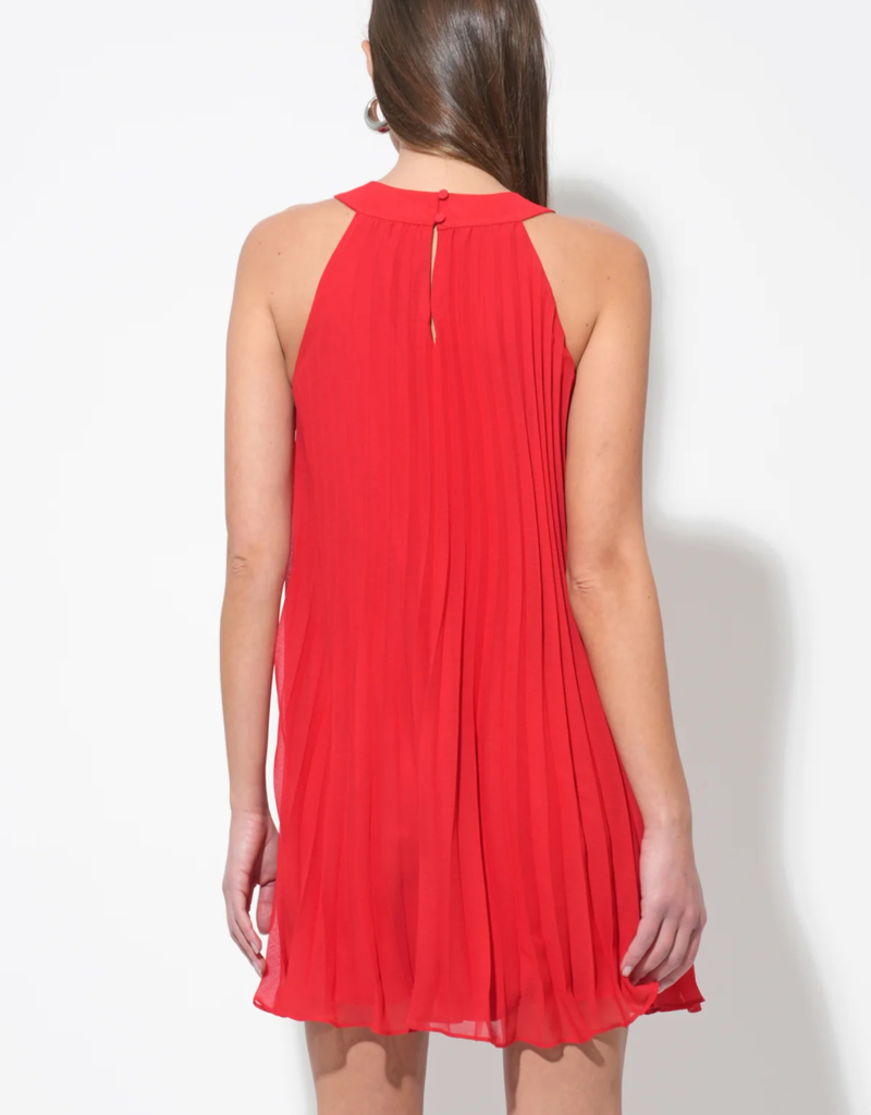 Adelyn Rae Corey Halter Pleated Dress with 3D Floral Applique
