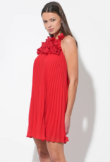 Adelyn Rae Corey Halter Pleated Dress with 3D Floral Applique