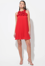 Adelyn Rae Corey Halter Pleated Dress with 3D Floral Applique