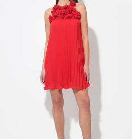 Adelyn Rae Corey Halter Pleated Dress with 3D Floral Applique