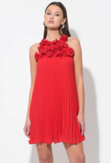 Adelyn Rae Corey Halter Pleated Dress with 3D Floral Applique