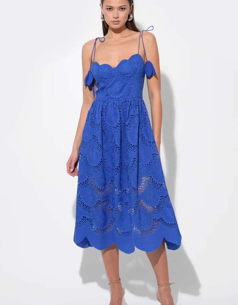 Adelyn Rae Alisha Scalloped Crochet Embroidered Midi Dress