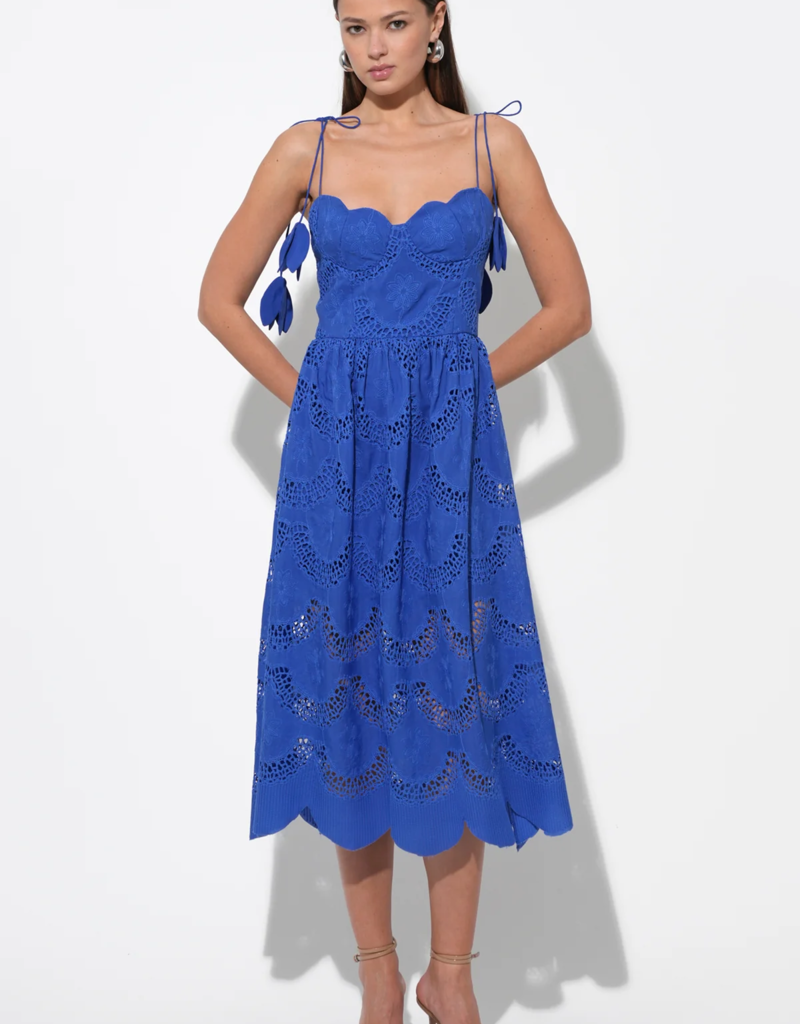 Adelyn Rae Alisha Scalloped Crochet Embroidered Midi Dress