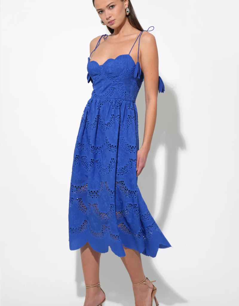 Adelyn Rae Alisha Scalloped Crochet Embroidered Midi Dress