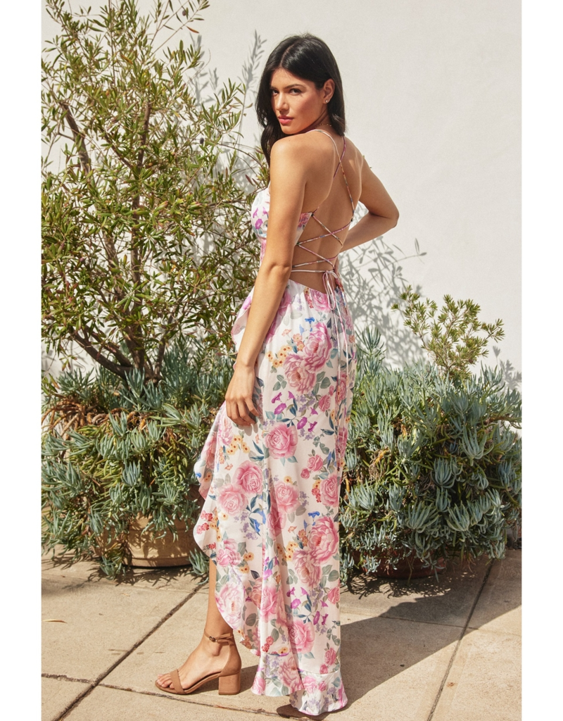 Dress Forum Brialynne Open Back Ruffled Maxi Dress in Dreamy Bloom