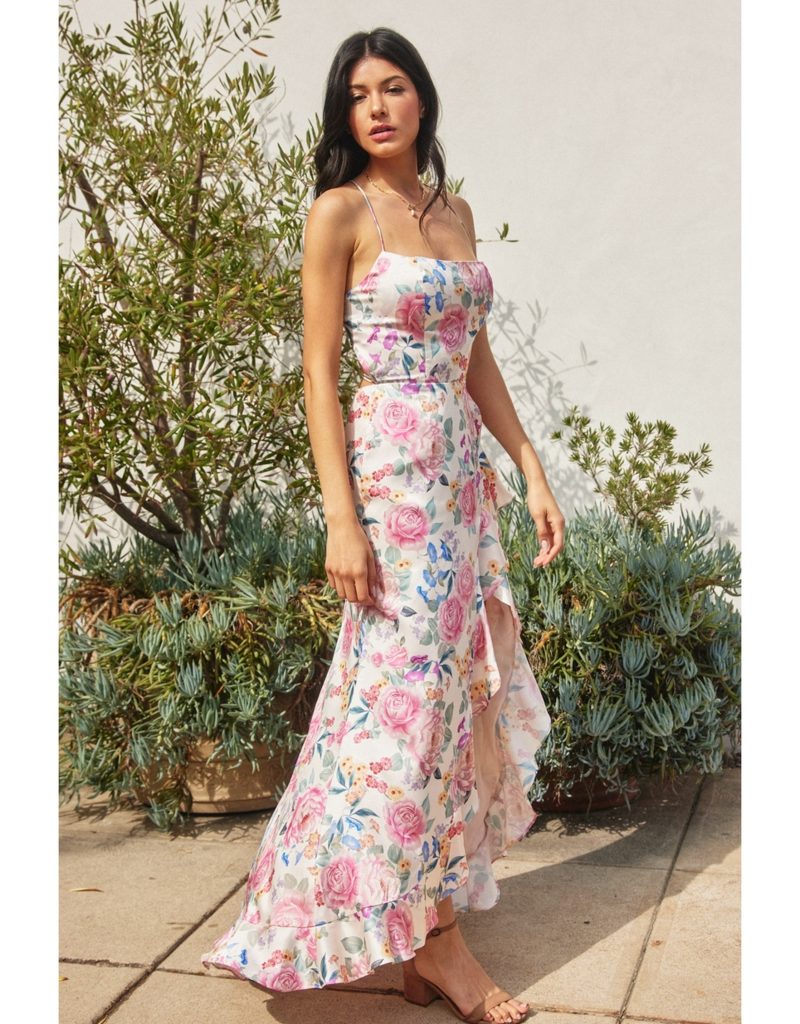 Dress Forum Brialynne Open Back Ruffled Maxi Dress in Dreamy Bloom