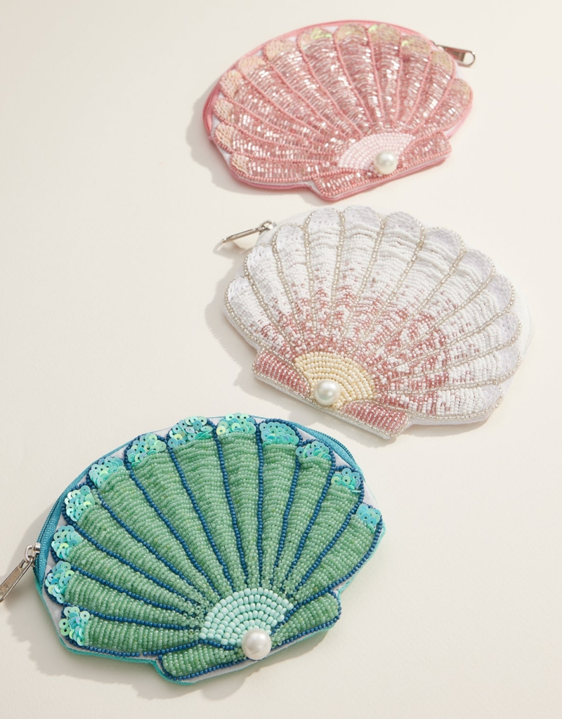 Lilla Haven Beaded Shell Pouch With Pearl Accent
