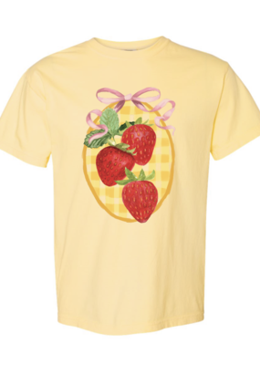 Perfectly Imperfect Designs Strawberry Picinic Yellow Oversized T-Shirt