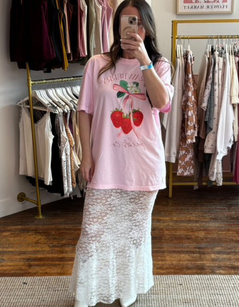Perfectly Imperfect Designs Strawberry Fields Pink Oversized T-Shirt