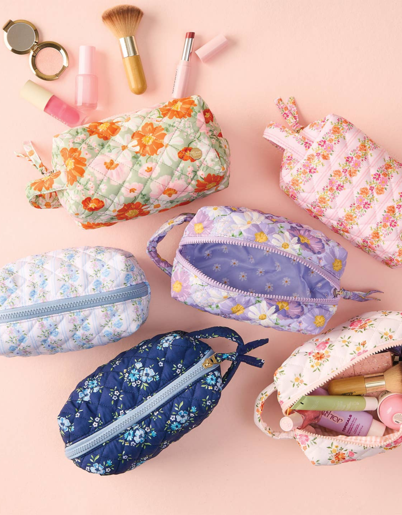 The Darling Effect Essentials Quilted Cosmetic Pouch - Petal Parade Blue