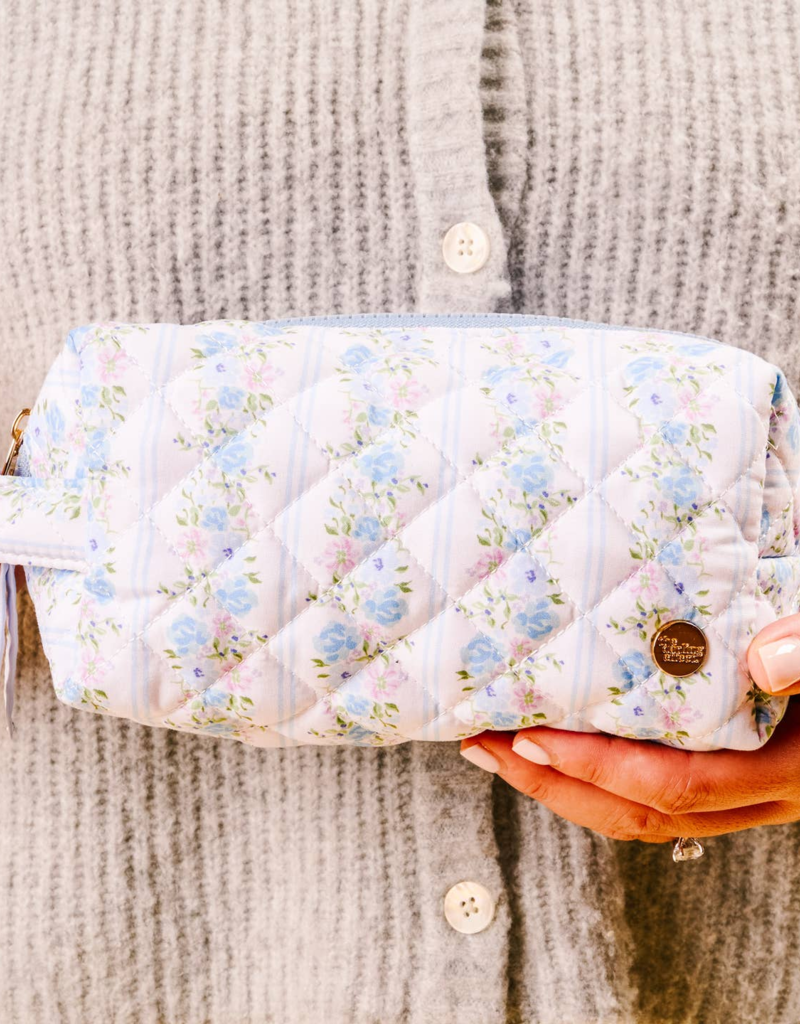 The Darling Effect Essentials Quilted Cosmetic Pouch - Petal Parade Blue