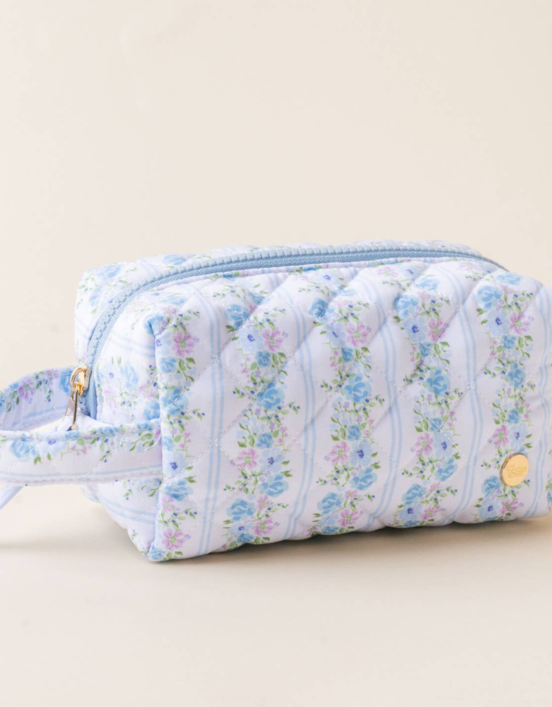 The Darling Effect Essentials Quilted Cosmetic Pouch - Petal Parade Blue