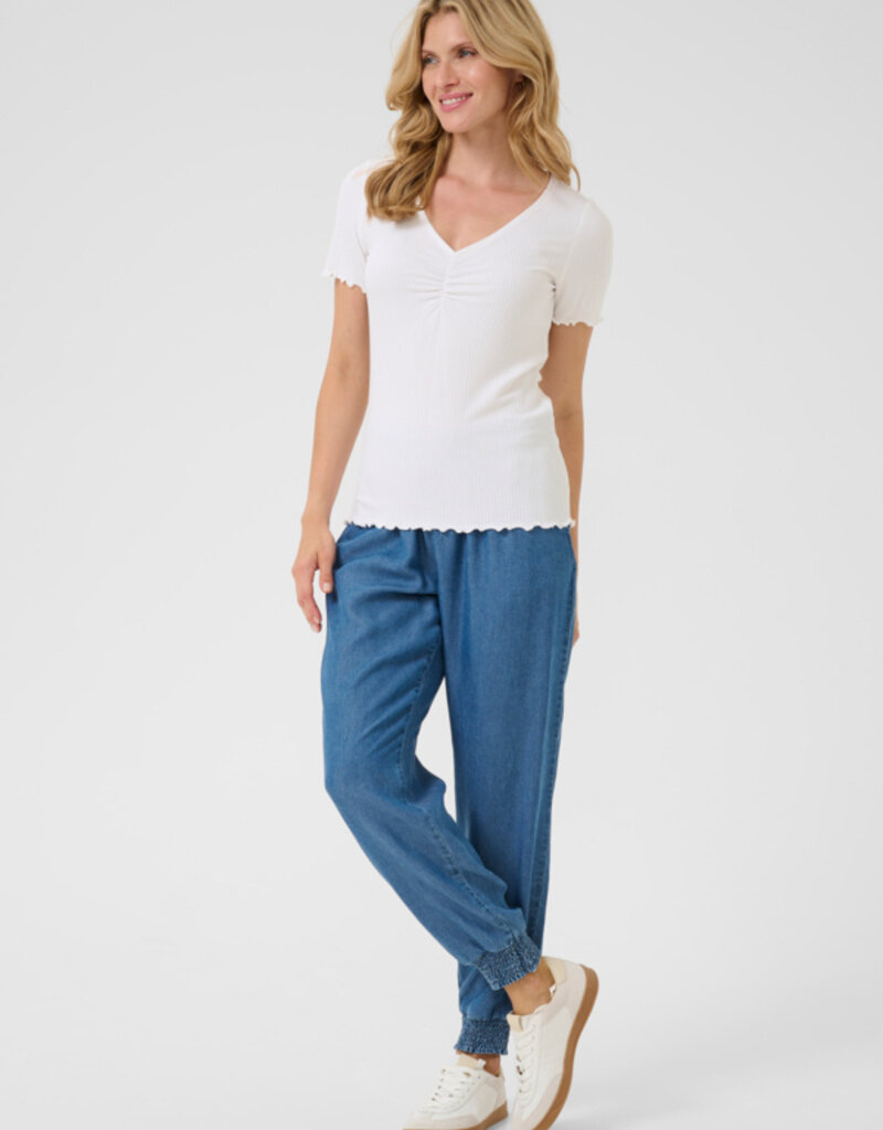 Cream Ribba V-Neck T-Shirt