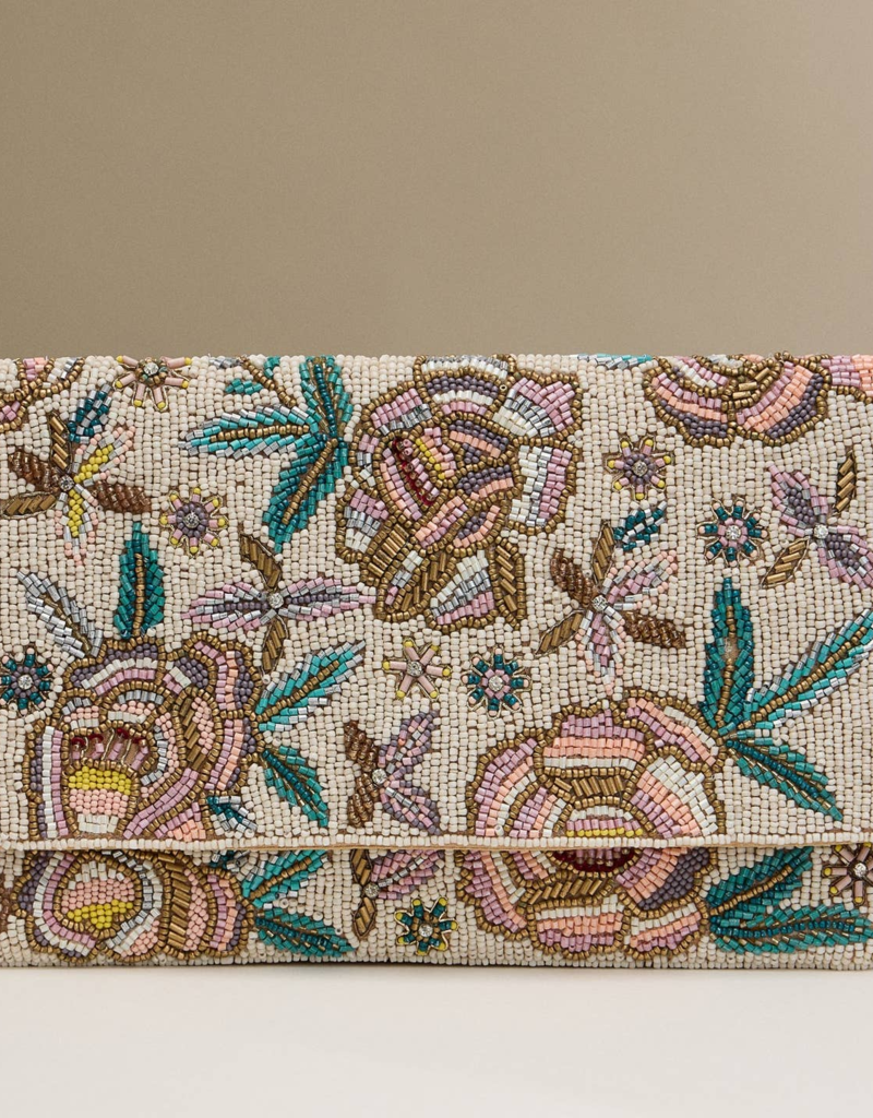 Lilla Haven Beaded Floral Clutch with Chain Strap