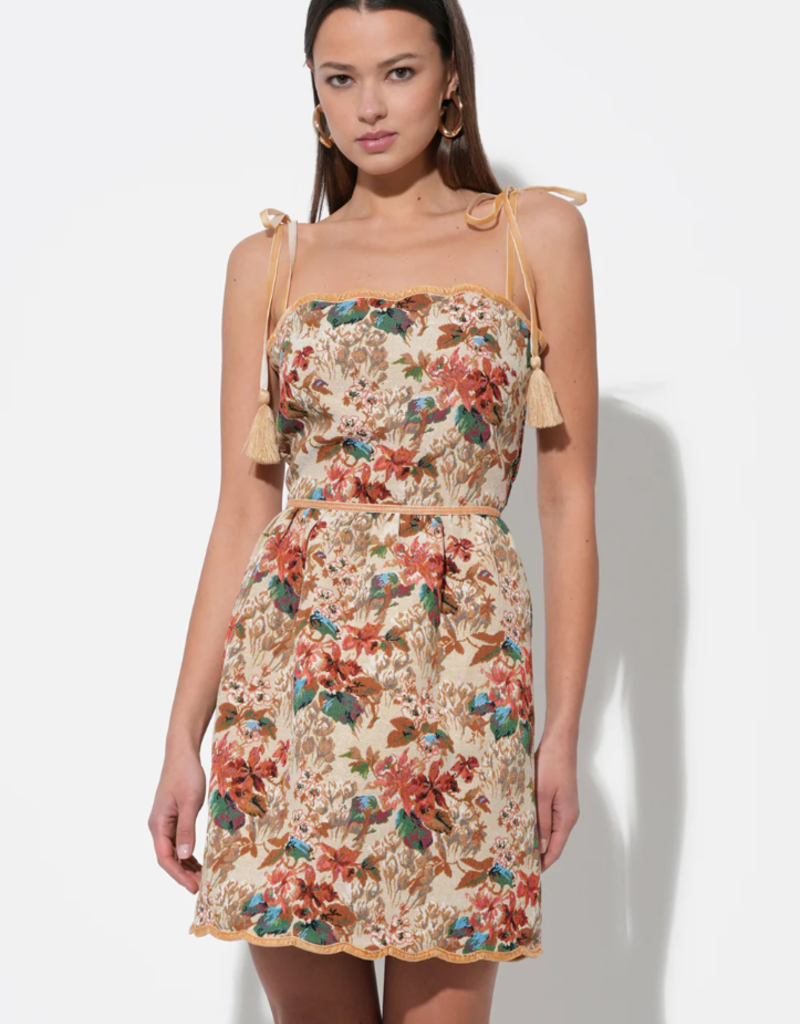 Adelyn Rae Cindy Tapestry Mini Scalloped Dress
