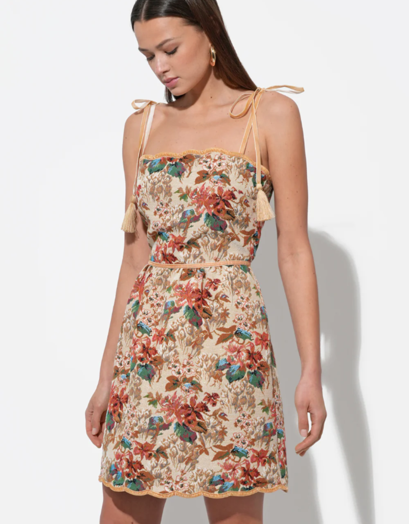 Adelyn Rae Cindy Tapestry Mini Scalloped Dress (FINAL SALE)