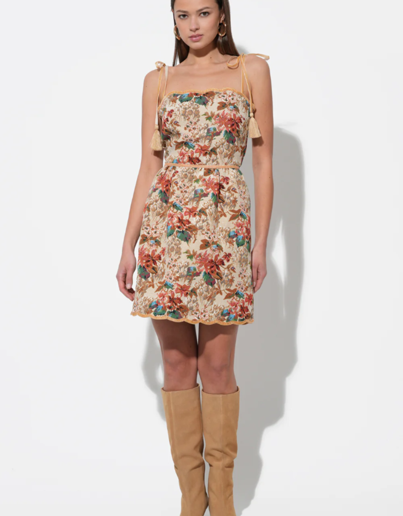 Adelyn Rae Cindy Tapestry Mini Scalloped Dress