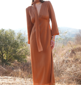 Adelyn Rae Judith Balloon Sleeve Maxi Dress with Scarf