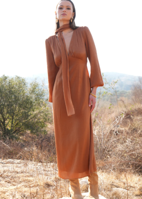 Adelyn Rae Judith Balloon Sleeve Maxi Dress with Scarf