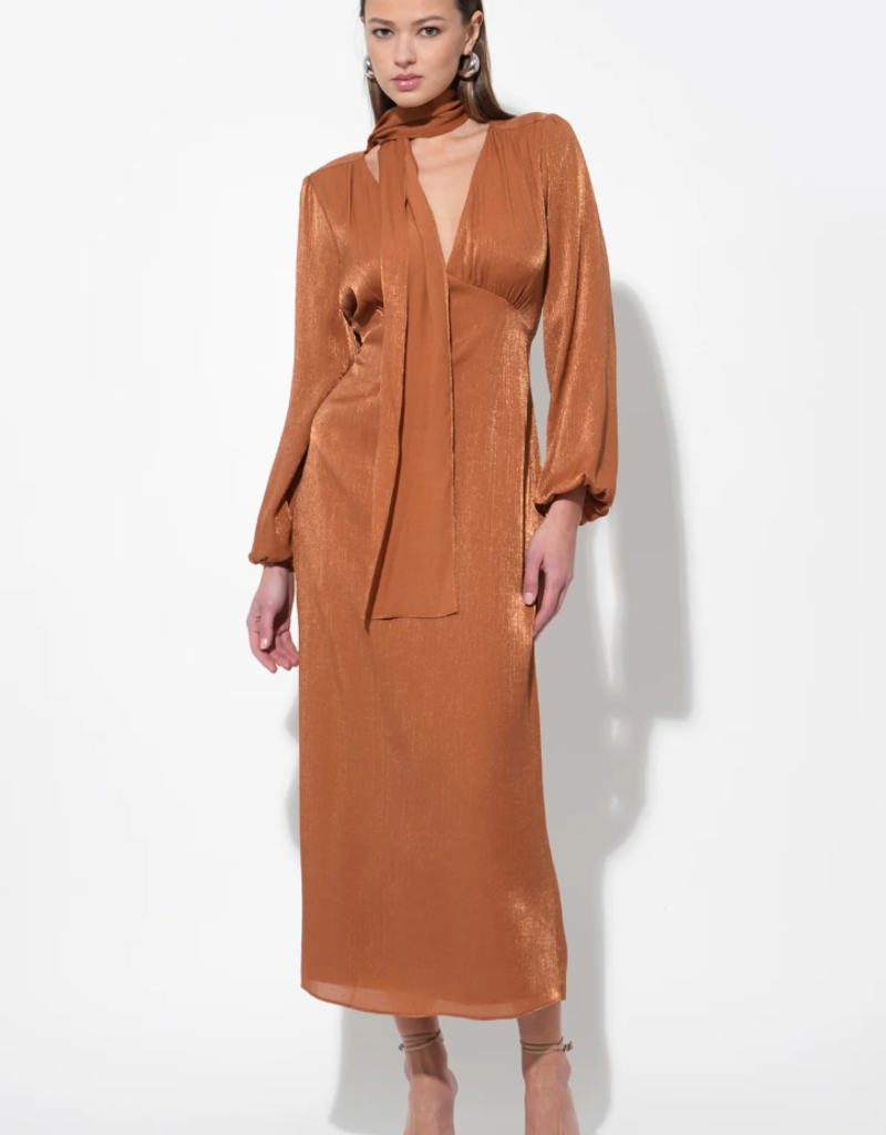 Adelyn Rae Judith Balloon Sleeve Maxi Dress W/ Scarf