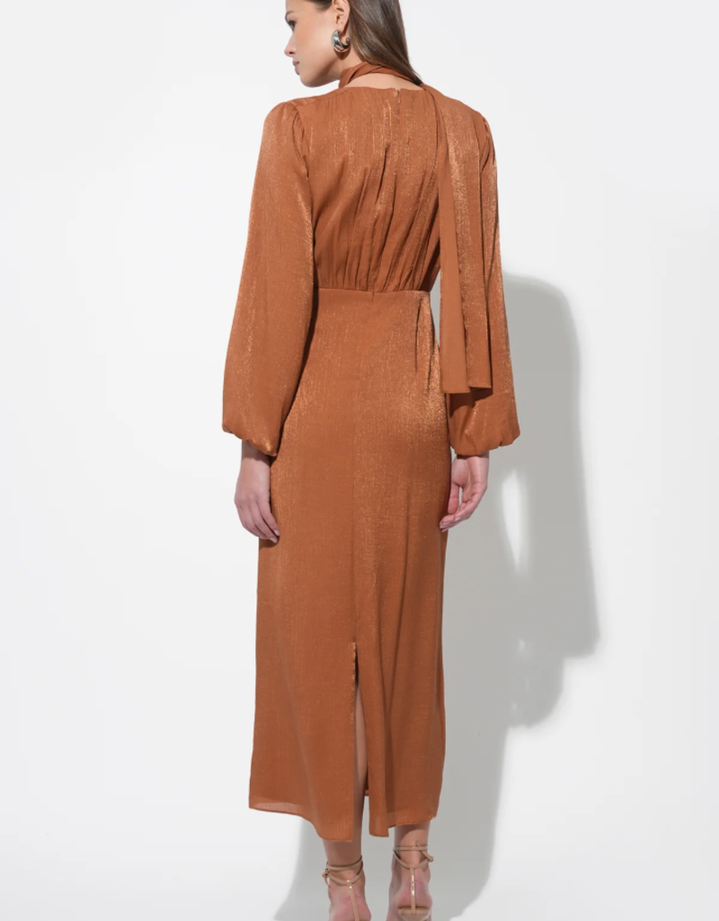 Adelyn Rae Judith Balloon Sleeve Maxi Dress W/ Scarf