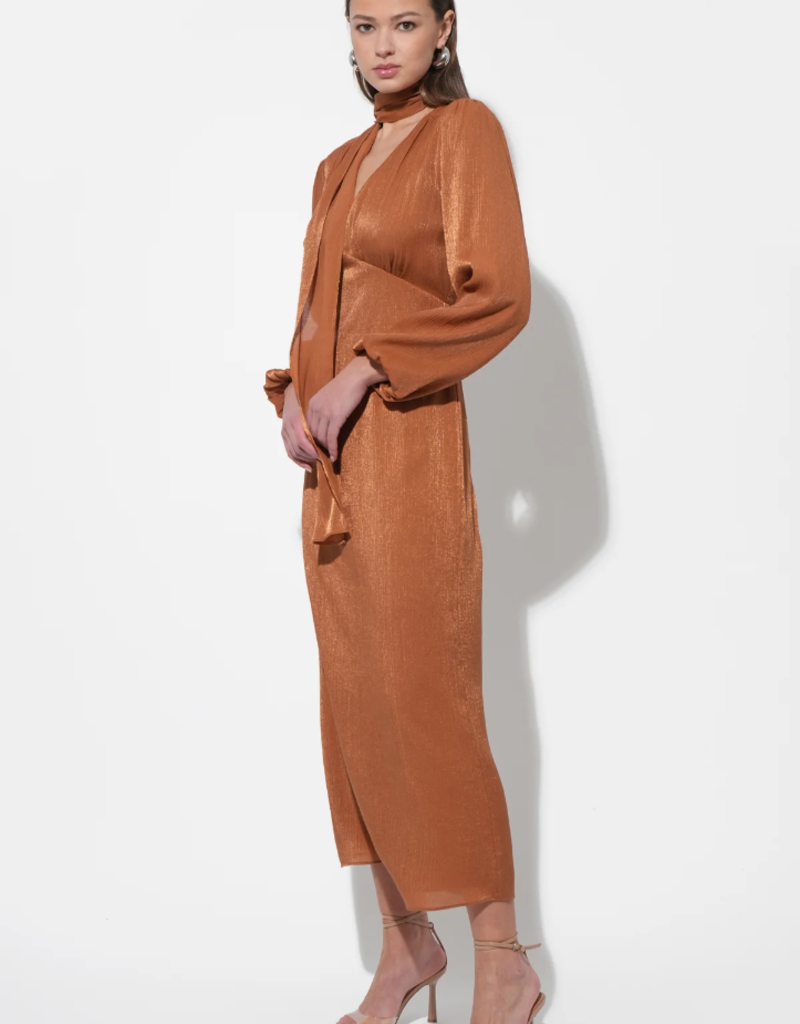 Adelyn Rae Judith Balloon Sleeve Maxi Dress W/ Scarf