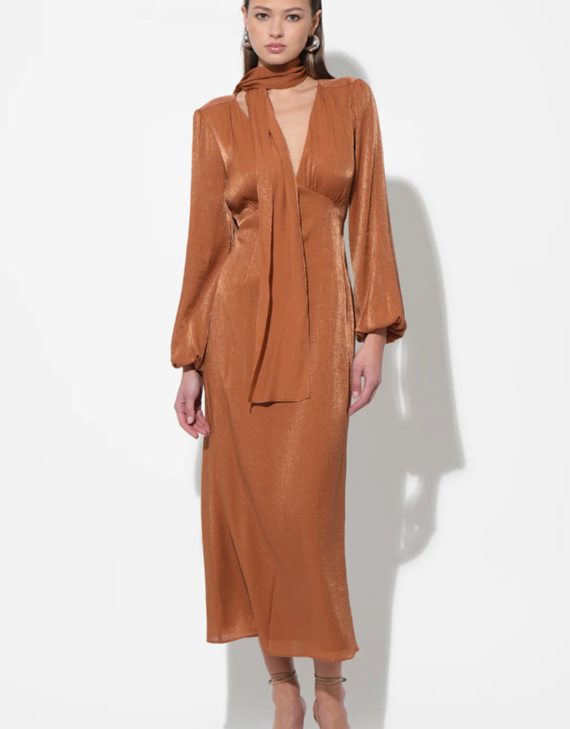 Adelyn Rae Judith Balloon Sleeve Maxi Dress W/ Scarf