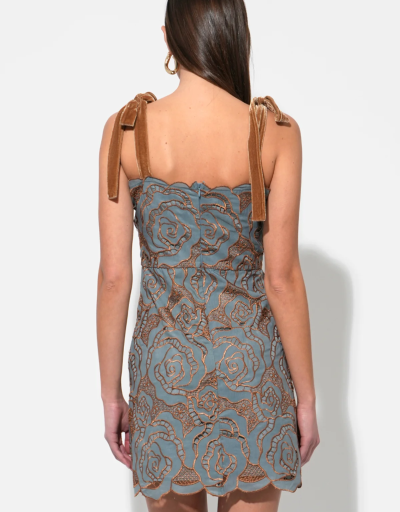 Adelyn Rae Donna Velvet Tie Strap 3D Lace Mini Dress