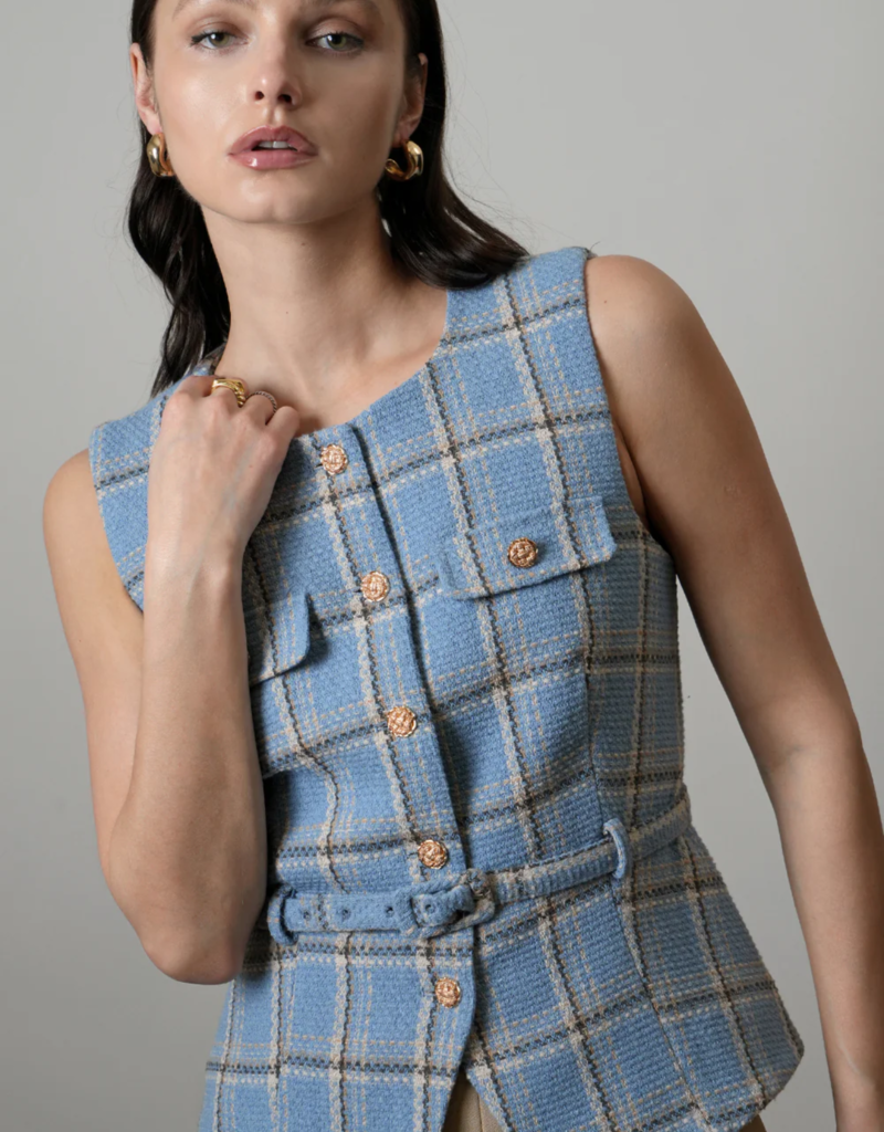 Greylin Sloane Belted Plaid Vest