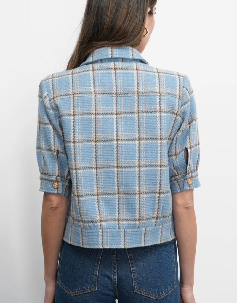 Greylin Joanne Short Sleeve Tweed Plaid Jacket