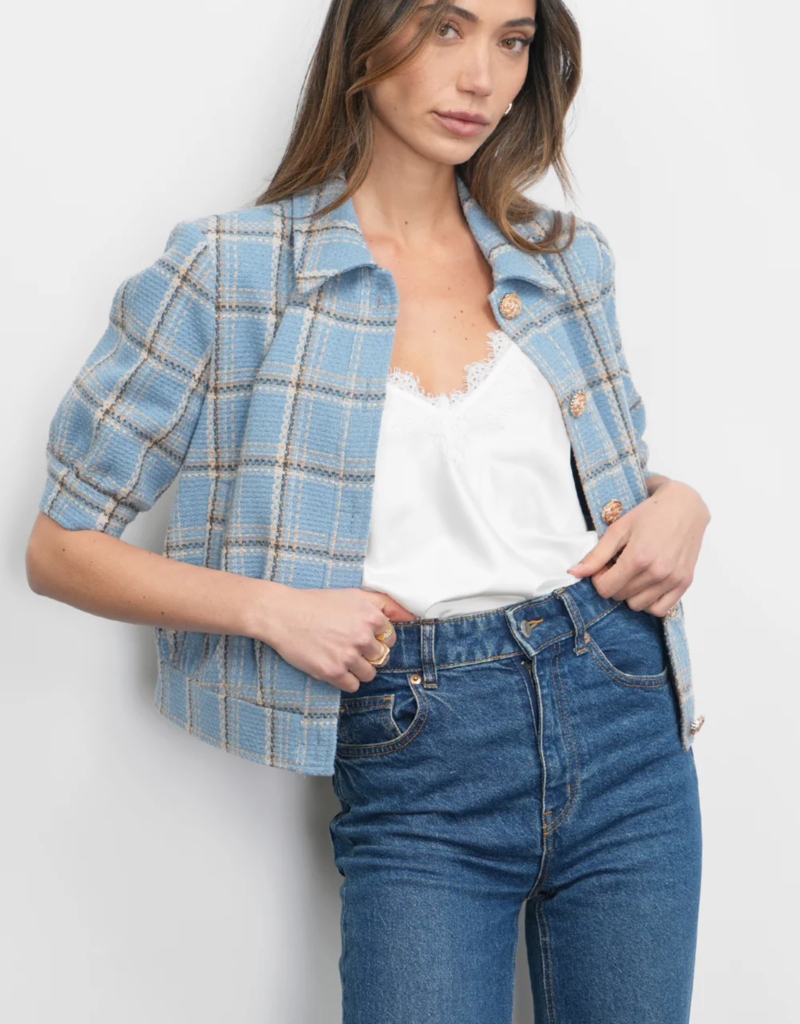 Greylin Joanne Short Sleeve Tweed Plaid Jacket