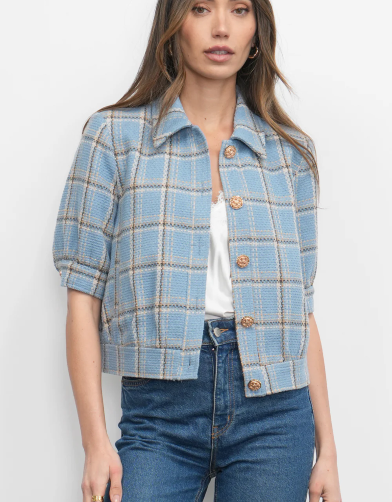 Greylin Joanne Short Sleeve Tweed Plaid Jacket