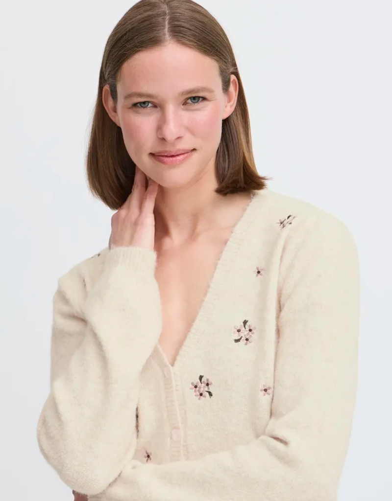 B.Young Omea Embroidered Cardigan In Birch