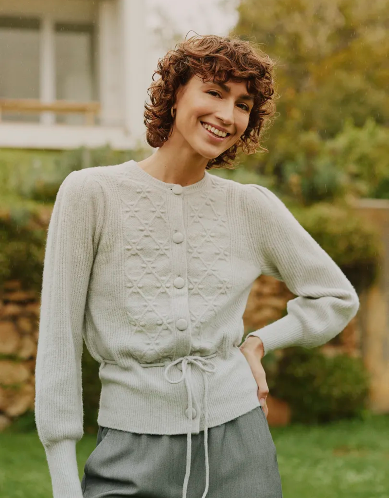 B.Young Miffa Cinched Waist Knit Cardigan in Grey Melange